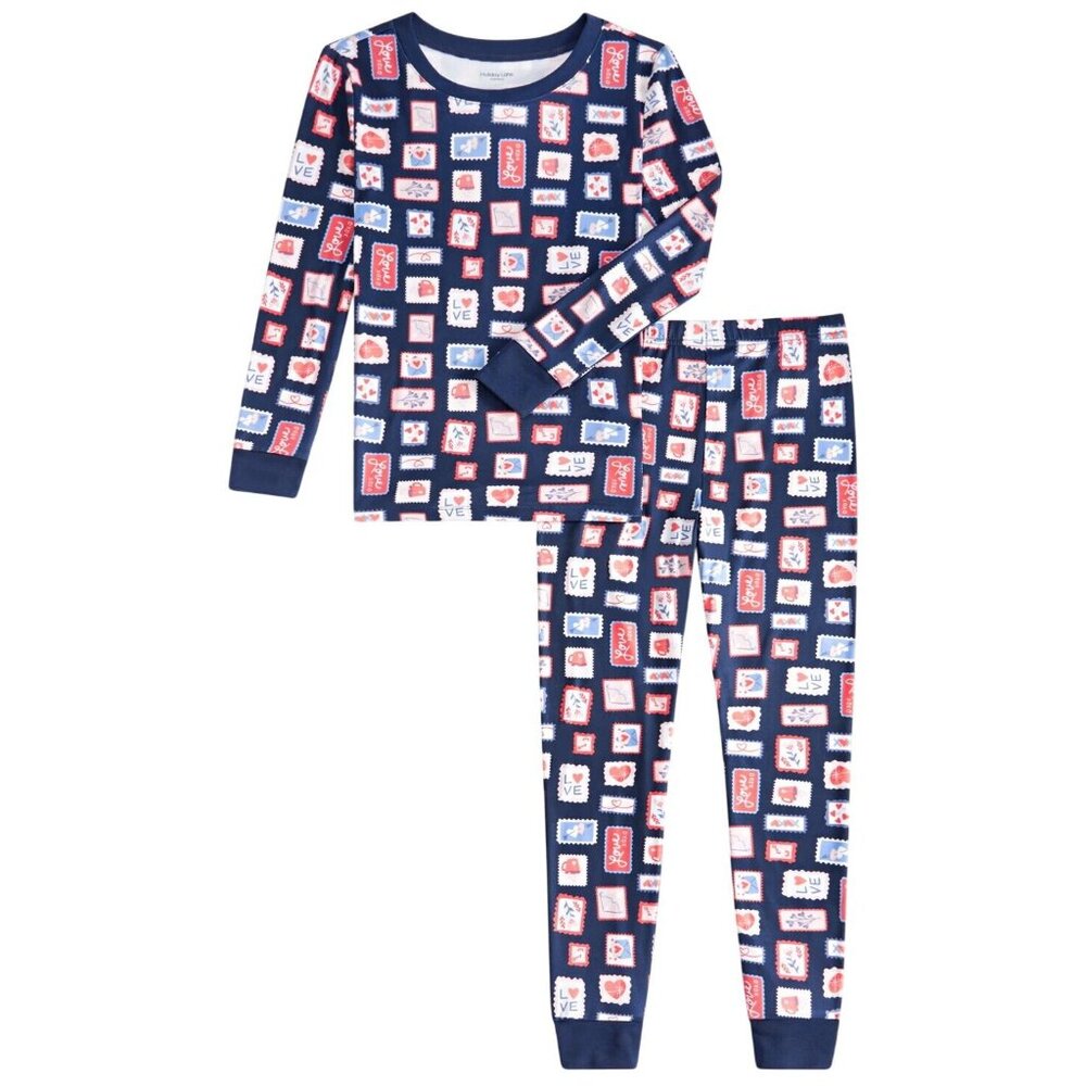 NWT Holiday Lane Youth Girls 2-Piece Pajama Shirt Pants Set Stamp Navy Blue 10